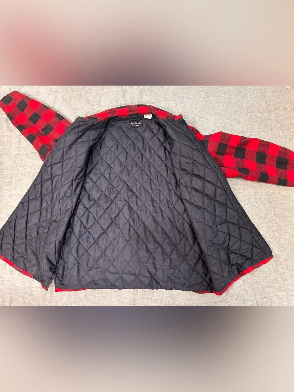 VTG Hugo Valentino Mens Shirt Flannel Jacket Quilted Lining Buffalo Plaid XL